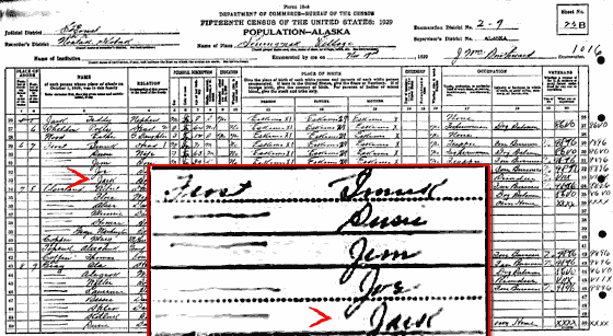 Jack Frost, 1930 Census, Alaska